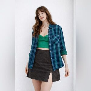 Aerie Green Plaid Button-Up Shirt